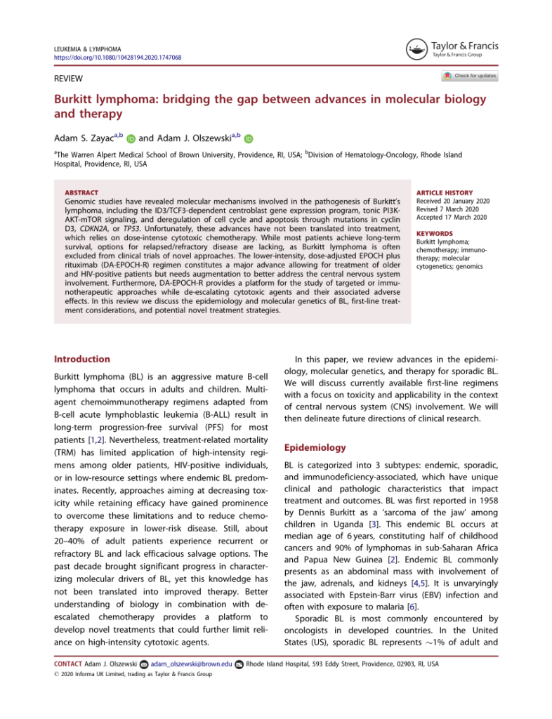 Advancements in Burkitt Lymphoma Research
