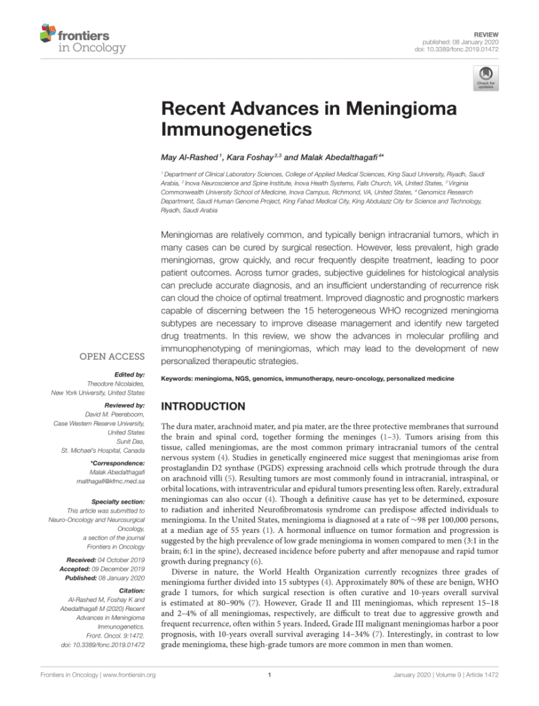 Advancements in Meningioma Research