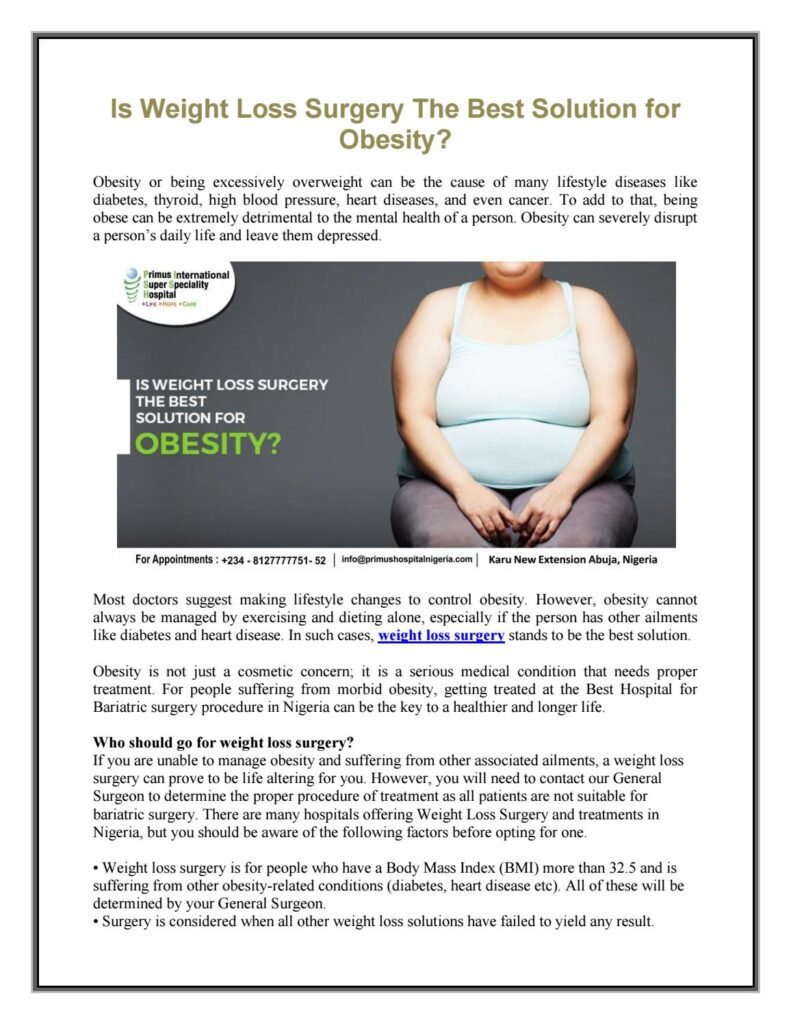 Bariatrics: A Solution for Obesity