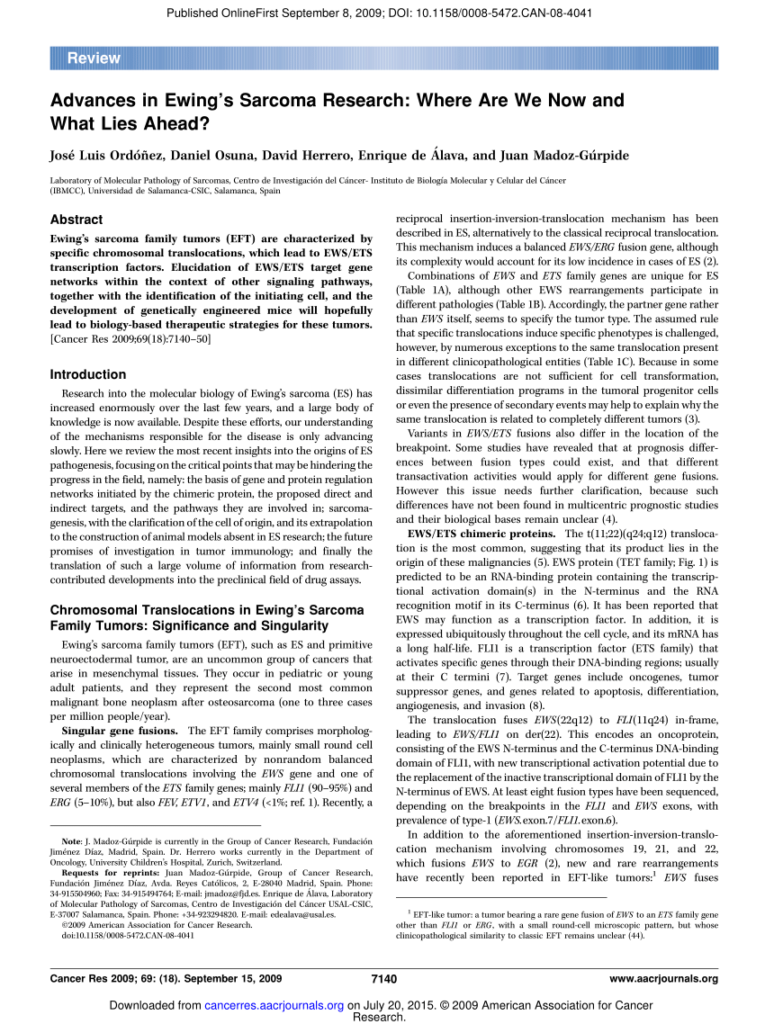 Latest Advances in Ewing Sarcoma Research
