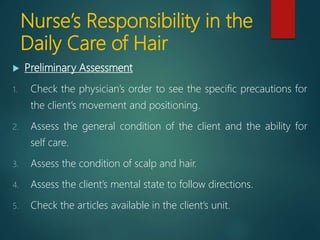 Nursing Considerations for Hairdressing-Hair Care