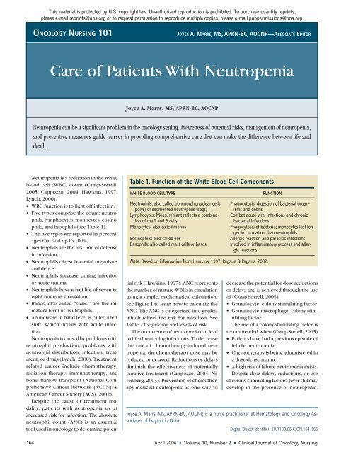 Nursing Considerations for Neutropenia