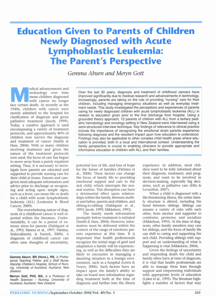 Supporting Children with Acute Lymphoblastic Leukemia and their Families